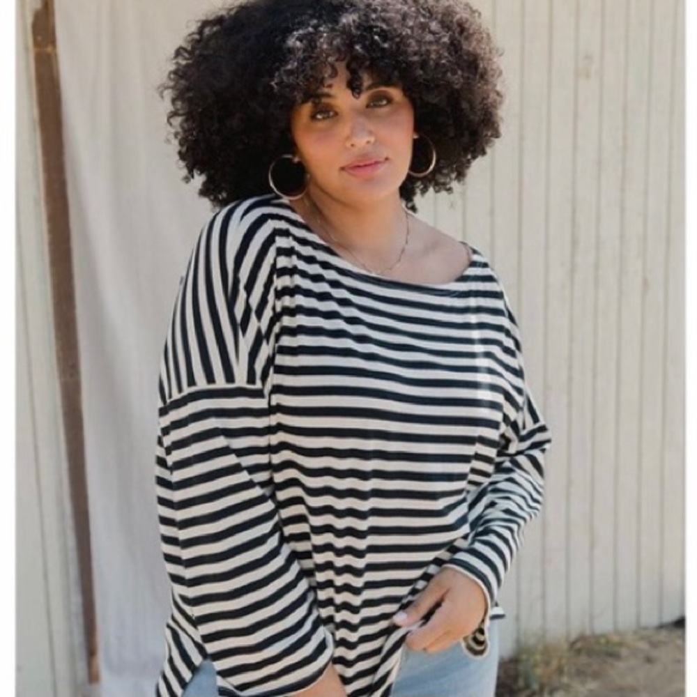 Tradlands Black and White Striped Long Sleeve Tee